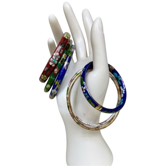 Vintage Cloisonné Bangle Bracelet Singles Floral in Various Colors and Sizes - Picture 8 of 8